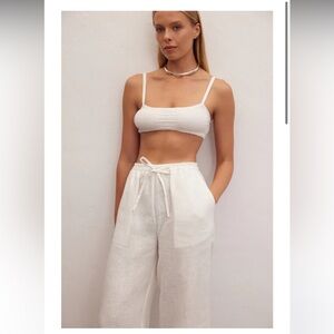 NWT Le Cle Ivory Wide-Leg Linen Pants white